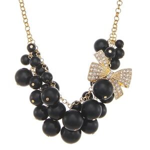 NAPIER Rhinestone Bow Black Bead and Gold Chain Necklace NWT